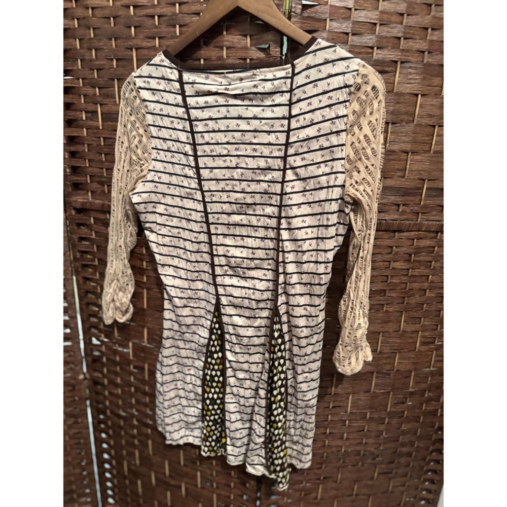 christine phillipe Tunic Top Floral Patchwork Striped Layered Bohemian Festival